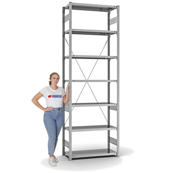 PROREGAL Fachbodenregal Stecksystem T-Profil Medium-Duty Grundregal HxBxT 300 x 100 x 40 cm 7 Ebenen Fachlast 225 kg Einseitig Nutzbar Verzinkt