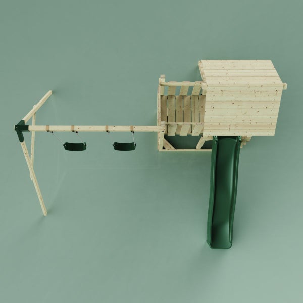 Spielturm mit Schaukel und Rutsche aus Holz