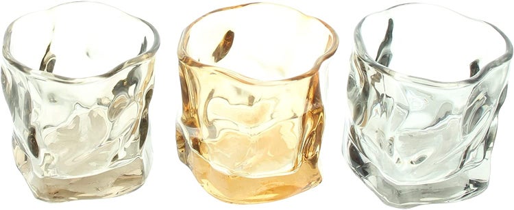 Dekoleidenschaft 3x Teelichthalter Crush aus Glas, in orange, braun und grau, Windlicht, Teelichtgläser, Glaswindlicht