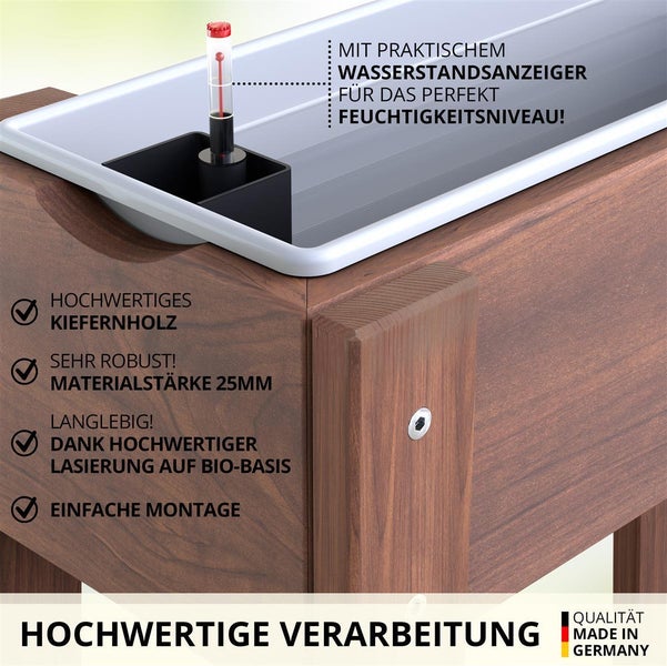 Hochbeet Kiefernholz mit Ablage Braun inklusive - 2 x 60 cm Einsätze - Wasserstandsanzeiger