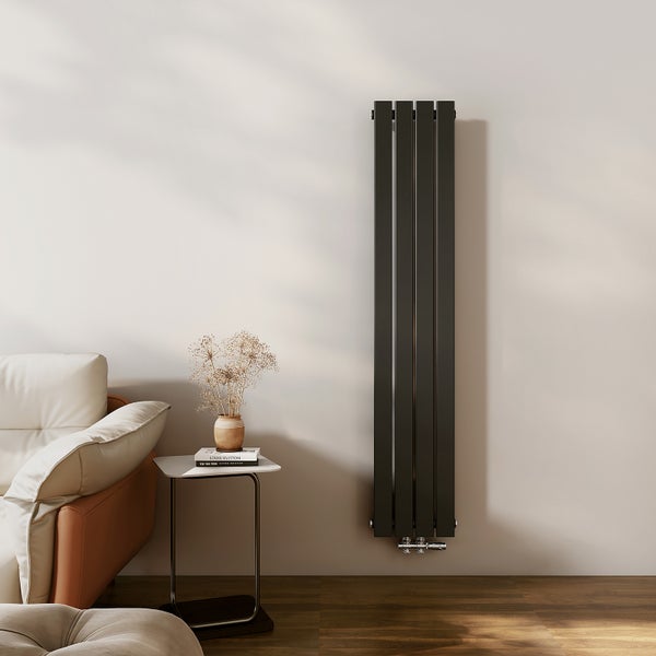 EMKE Heizkörper Flach Heizkörper Design Paneelheizkörper Vertikal, Einlagig, Mittelanschluss, 1600x 300 mm, 557W Schwarz