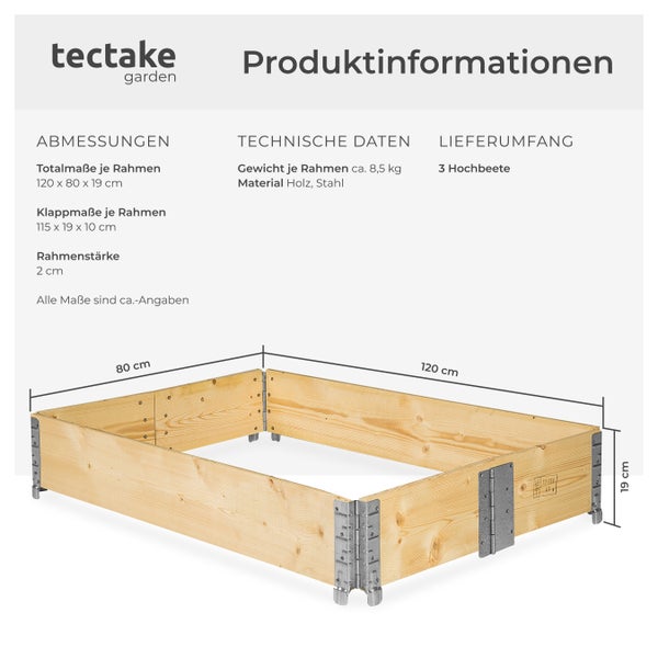 Hochbeet tectake  120 x 80 x 19 cm aus Holz holzdekor