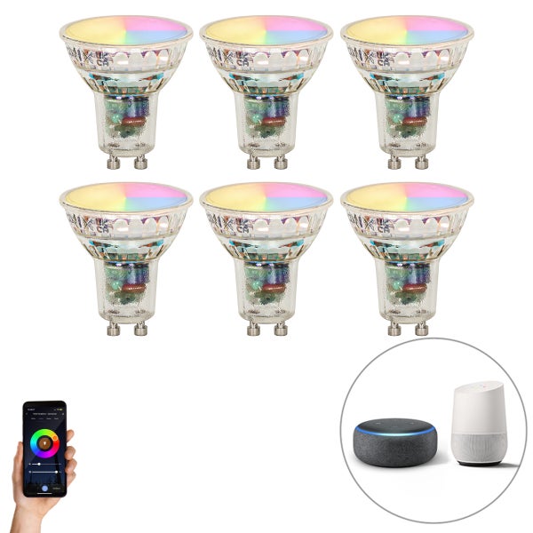 Set mit 6 intelligenten GU10-LED-Lampen RBGW 4,5 W 350 lm 2700 K