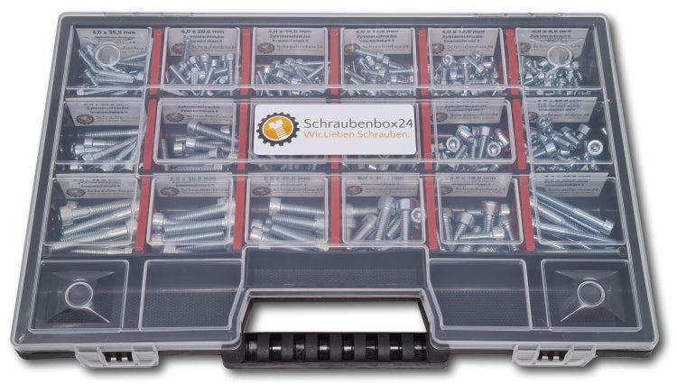 Zylinderkopfschrauben Sortiment M4-M5-M6 // 8mm-40mm 375 tlg. Schraubenbox DIN 912/ISO4762 Bolzen Vollgewindeschrauben Maschinenschrauben Gewindeschrauben Zylinderkopfschrauben