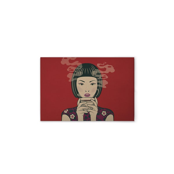 Dekoratives Wandbild mit einer Frau, die eine Tasse hält