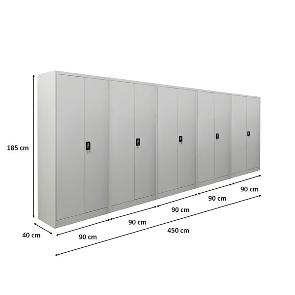 PROREGAL Mega Deal 5x Flügeltürenschrank ELEPHANT HxBxT 185 x 90 x 40 cm 4 Fachböden Lichtgrau