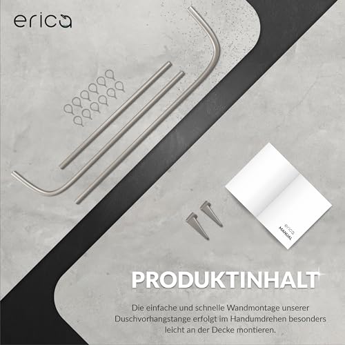 Erica Winkelstange Dusche 85x95x85 cm, Winkelstange Duschvorhang, Wandmontage ohne Deckenbefestigung - Grau glänzende Pulverbeschichteter Stahl, 100% Rostfrei
