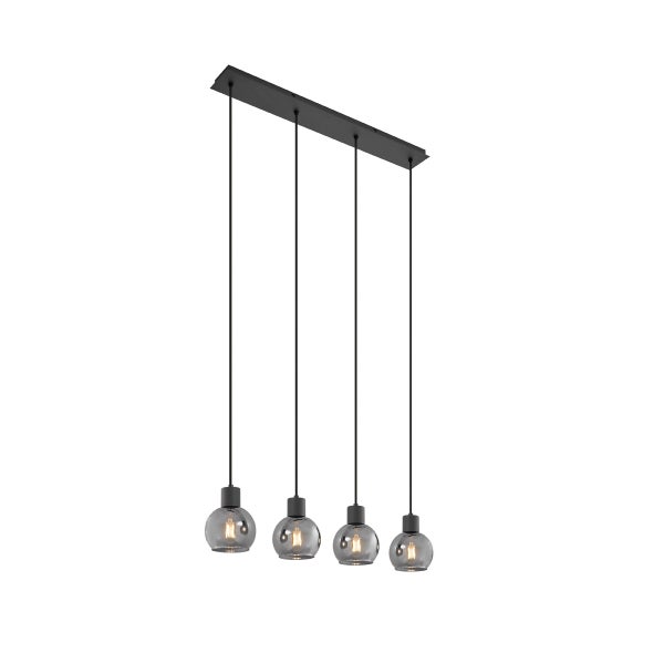Pendelleuchte mit vier grauen Glaskugeln