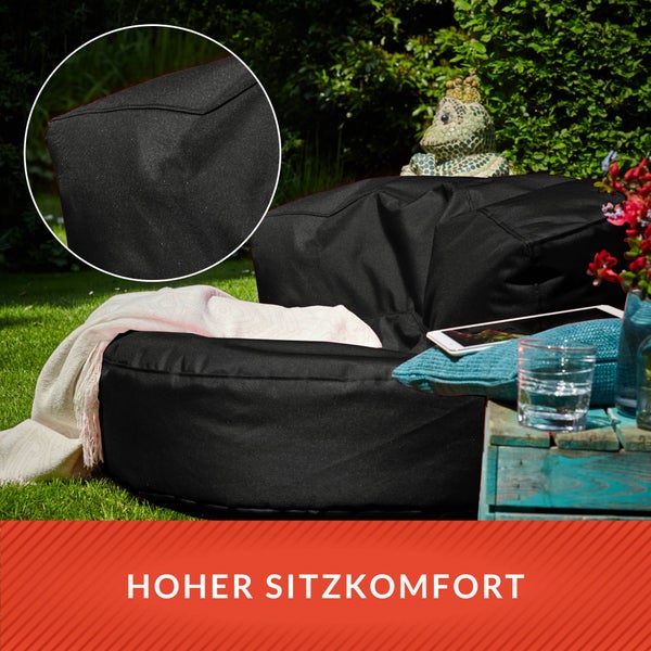 Green Bean Sitzsack Sofa mit Füllmaterial - Lounge im Sitzsack-Design 90x50cm mit ergonomischer Rückenlehne & waschbarem Bezug - Indoor und Outdoor geeignet in Schwarz