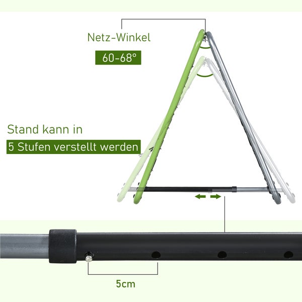 HOMCOM Fußball Rebounder, Kickback Tor, beidseitiger Rückprall, Verstellbar in 5 Stufen, 75 x 75 x 64 cm, Metall, Grün+Schwarz