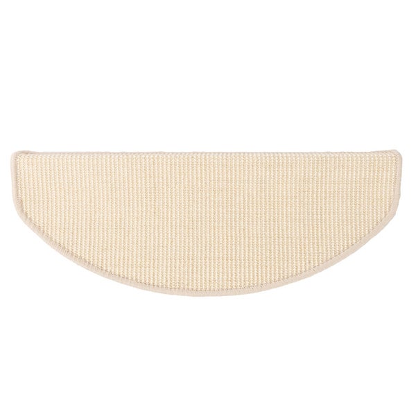 FLOORDIREKT Premium Sisal-Stufenmatte - Umkettelt & Selbstklebend - Halbrund - Elfenbein - 23,5 x 65 cm
