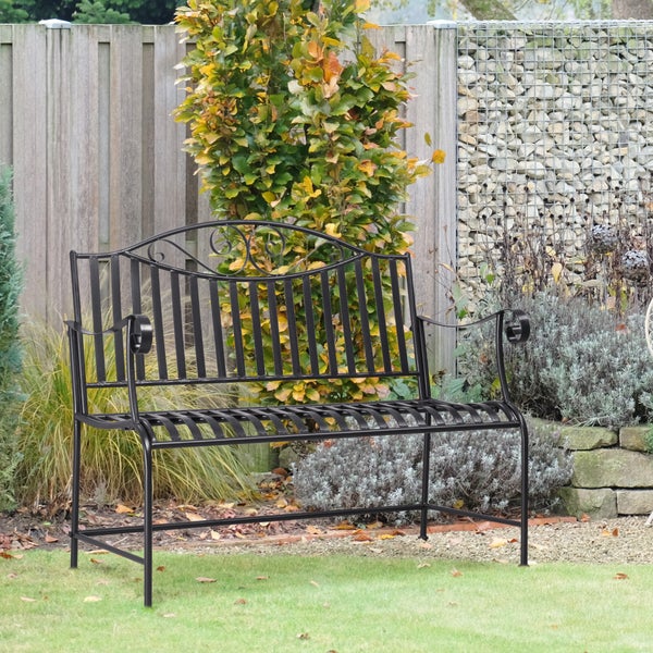 Outsunny Gartenbank, Parkbank 2-Sitzer, bis 220 kg belastbar, 115,5 x 54 x 96 cm, Metall, Grau