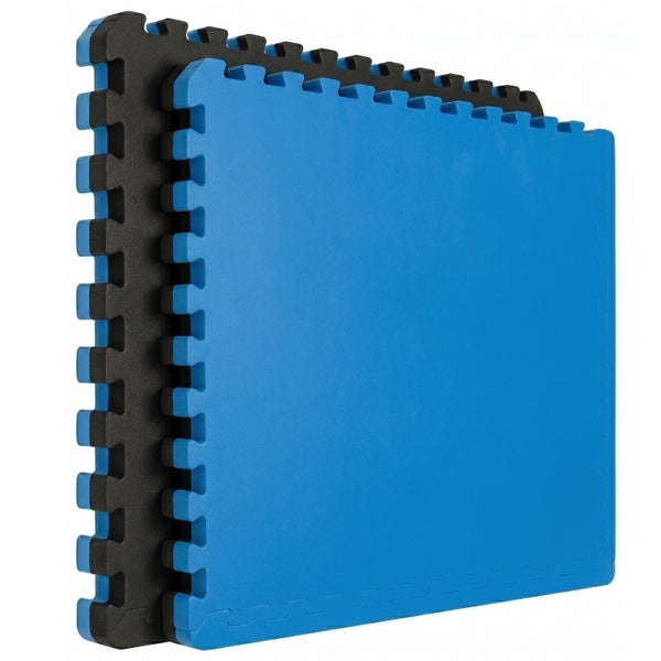 Blau-schwarze Wende-Bodenmatte aus Schaumstoff mit verzahntem Puzzlerand für Fitness und Sport.