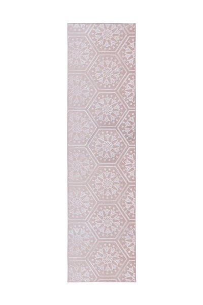 Flurläufer mit geometrischem Sechseckmuster und floralen Verzierungen