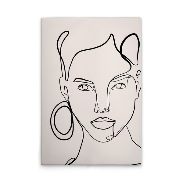 Wandbild mit Frauengesicht im Strichzeichnungsstil