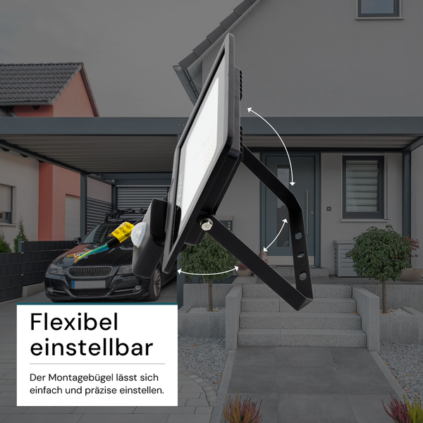 LUXULA LED Außenstrahler mit Bewegungsmelder 30W Strahler 4000K Neutralweiß 3000lm Fluter Schwarz IP65