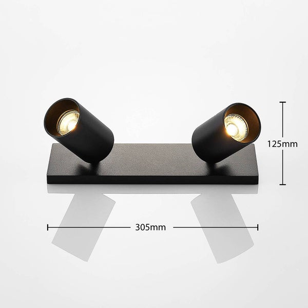Schwarze Doppelstrahler Wandleuchte mit einer Länge von 305 mm und einer Höhe von 125 mm