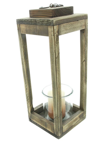 FRANK FLECHTWAREN | Laterne Shabby-Chic, 16,5 x 16,5 x 43 cm, Glas Ø 12 x 12 cm, HOLZ, GLAS, METALL,