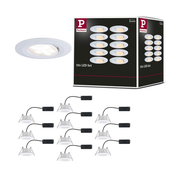 Paulmann Logo. Set mit zehn LED Einbaustrahlern mit Trafo und fünf Jahren Garantie