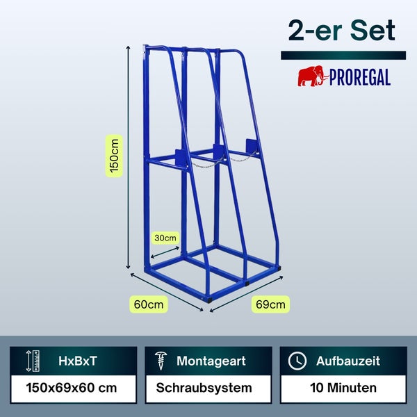 Proregal Vertikalregal 2-er Set aus Metall, 150 mal 69 mal 60 Zentimeter, Montageart Schraubsystem, Aufbauzeit 10 Minuten, PROREGAL Logo.