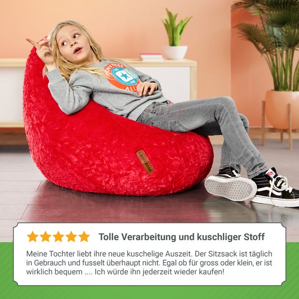 Green Bean Plüsch Sitzsack 45x45x60cm - Indoor Sitzkissen mit 120L EPS Perlen Füllung Kuschelig Waschbar - Bean Bag Bodenkissen Lounge Chair Sitzhocker - Rot
