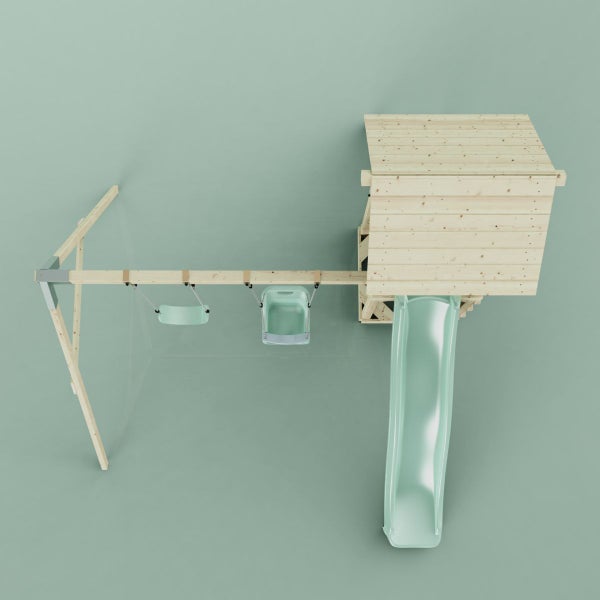 Spielturm mit Schaukel und Rutsche aus Holz