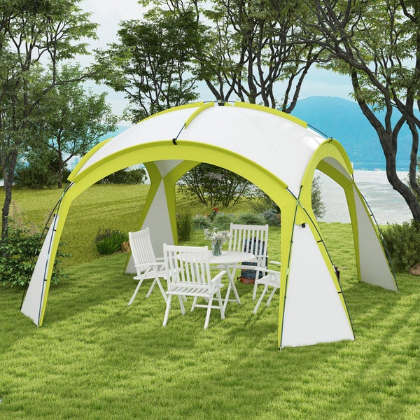 Outsunny Event Shelter 3,5 x 3,5m Pavillon mit Haken Tür Wasserabweisend winterfest Gartenpavillon Partyzelt Sonnenschutz für Camping, Garten Festivals Grün