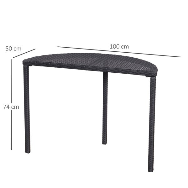 Outsunny Balkontisch Garten Beistelltisch Tisch Gartenmöbel halbrund Polyrattan Metall Schwarz 100 x 50 x 74 cm