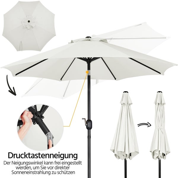 Weißer Sonnenschirm mit einstellbarem Neigungswinkel