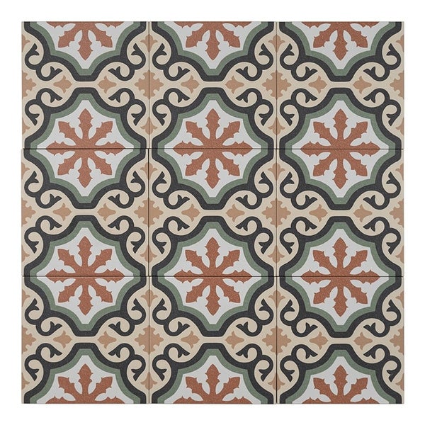 Wand- und Bodenfliese mit Ornamentmuster im Retro Stil in quadratischer Anordnung