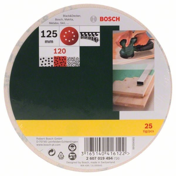 Bosch Schleifblatt-Set für Exzenterschleifer 25tlg. gelocht 125 mm 120 - 2607019494