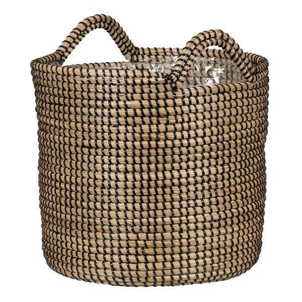 Scheurich Seagrass 36, Korbgefäß/Korb-Pflanzgefäß/Korbtopf mit Griffen aus Seagrass Farbe: Black, 36 cm Durchmesser, 34 cm hoch, 38,6 l Vol.