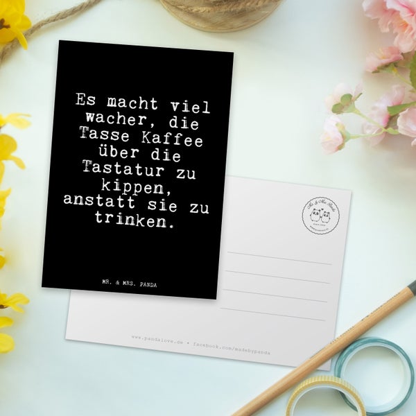 Mr. & Mrs. Panda Postkarte Es macht viel wacher,... - Schwarz