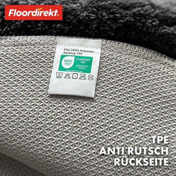 Rückseite einer Fußmatte mit TPE Antirutschbeschichtung und Öko-Tex Siegel