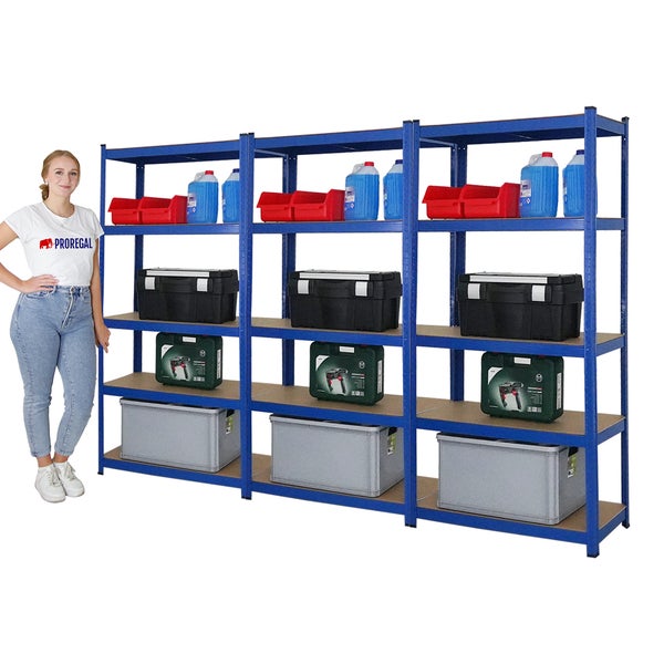 PROREGAL Mega Deal 3x Schwerlastregal Ragnar HxBxT 180 x 90 x 40 cm Fachlast 175 kg Blau