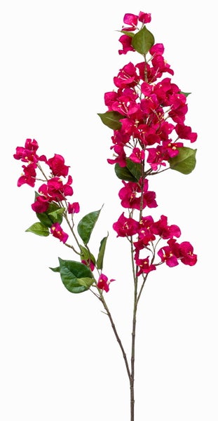 Künstlicher Bougainvillea-Zweig mit pinkfarbenen Blüten und grünen Blättern.