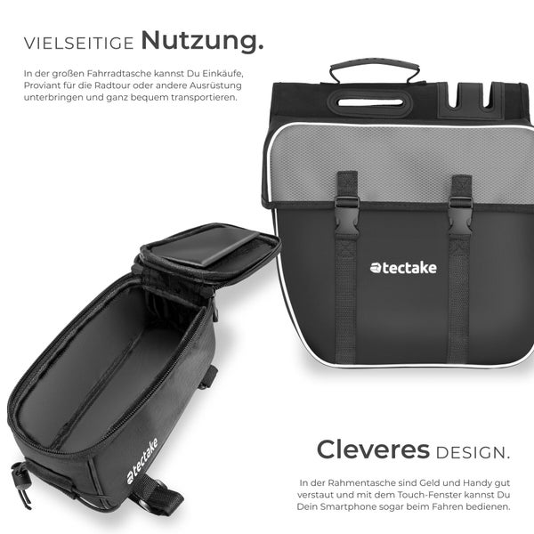 Fahrradtaschen-Set von tectake, bestehend aus Gepäckträgertasche und Rahmentasche