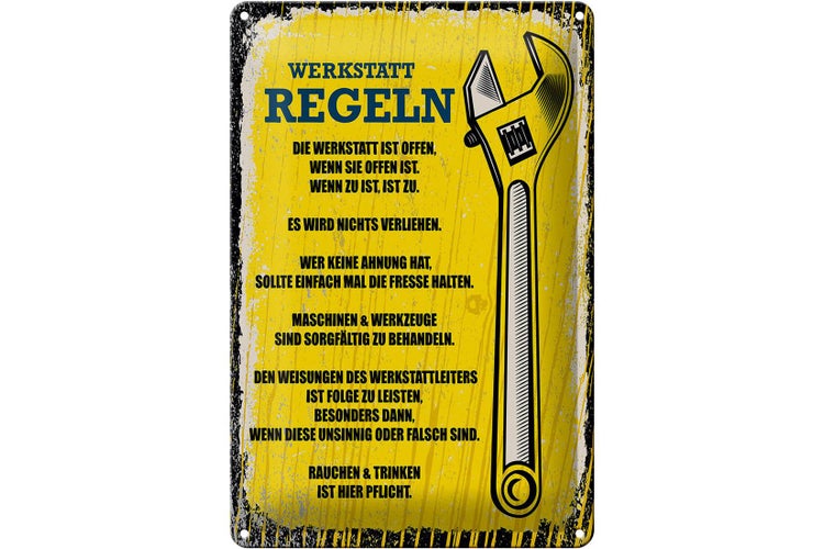 Blechschild Spruch lustig Werkstatt Regeln 20x30cm