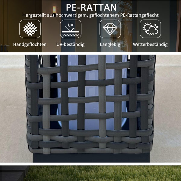 Outsunny Solarlampen Rattan mit Lichtsensor, Aufladbar LED Solarleuchte IP44 Wasserdichte, Outdoor Lampe Solarlaterne Außenleuchte für Garten Balkon Hof, 15,5 x 15,5 x 46 cm, Grau