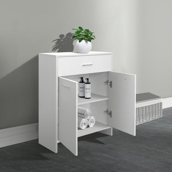ML-Design Badmöbel-Set 4-teilig, Badezimmermöbel Set Badmöbel Komplettset, Spiegelschrank Waschtisch mit Unterschrank Hochschrank Badezimmerschrank Badschrank, Modernen Stil, Weiß, Holz, viel Stauraum
