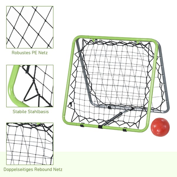 HOMCOM Fußball Rebounder, Kickback Tor, beidseitiger Rückprall, Verstellbar in 5 Stufen, 75 x 75 x 64 cm, Metall, Grün+Schwarz