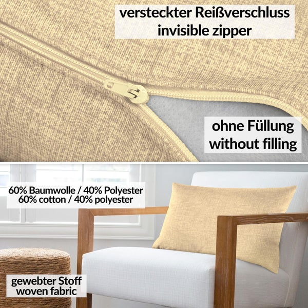 Kissenhülle Creme 30x50cm ohne Füllung Leinenoptik