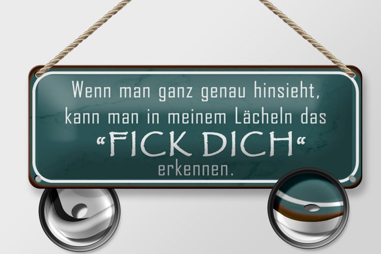 Blechschild Spruch 27x10cm in meinem Lächeln Fick Dich Dekoration