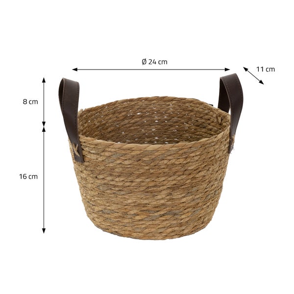 ECD Germany 3er Set Korb mit Griffen, Dekokorb aus Wasserhyazinthe, Ø 24/28/32, Braun, Stapelbar, Pflanzenübertopf, Wäschekorb, Deko-Aufbewahrungskorb, Aufbewahrungskorb, Regalkorb, Mehrzweckkorb
