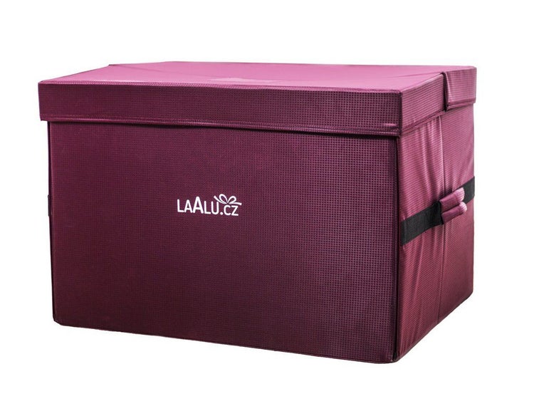 Faltbare Aufbewahrungsbox aus Textil mit Deckel und seitlichen Griffen von Laalu Logo