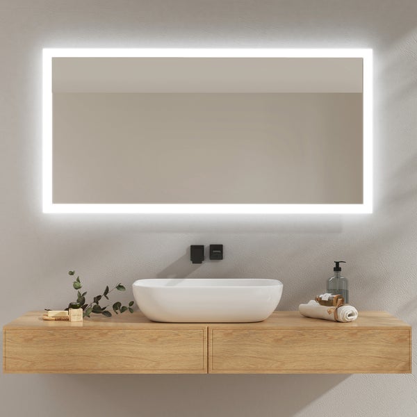 EMKE Badspiegel mit Beleuchtung, LED-Spiegel mit Kippschalter, Anti-Beschlag, 120 x 60cm, Kaltweiß/Warmweiß