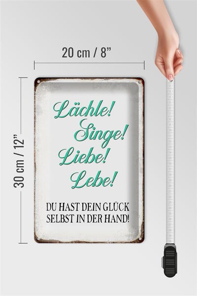 Blechschild Spruch 20x30cm Lächle Singe Liebe Lebe Glück