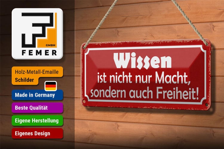 Blechschild Spruch 27x10cm wissen ist nicht nur Macht Dekoration