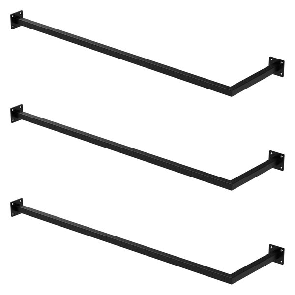 ML-Design 3er Set Kleiderstange Übereck für die Wand, T30cm x B110cm, Schwarz, aus Stahl, Garderobenstange L-Form, Kleiderständer Wandmontage, Kleidergestell Garderobenhalter, inkl. Montagematerial