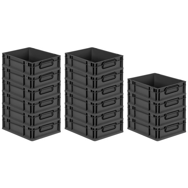 PROREGAL SuperSparSet 16x Eurobox NextGen Color, HxBxT 12x30x40cm, 11 Liter, Griffe schwarz geschlossen, Schwarz, Eurobehälter, Transportbox, Transportbehälter, Stapelbehälter